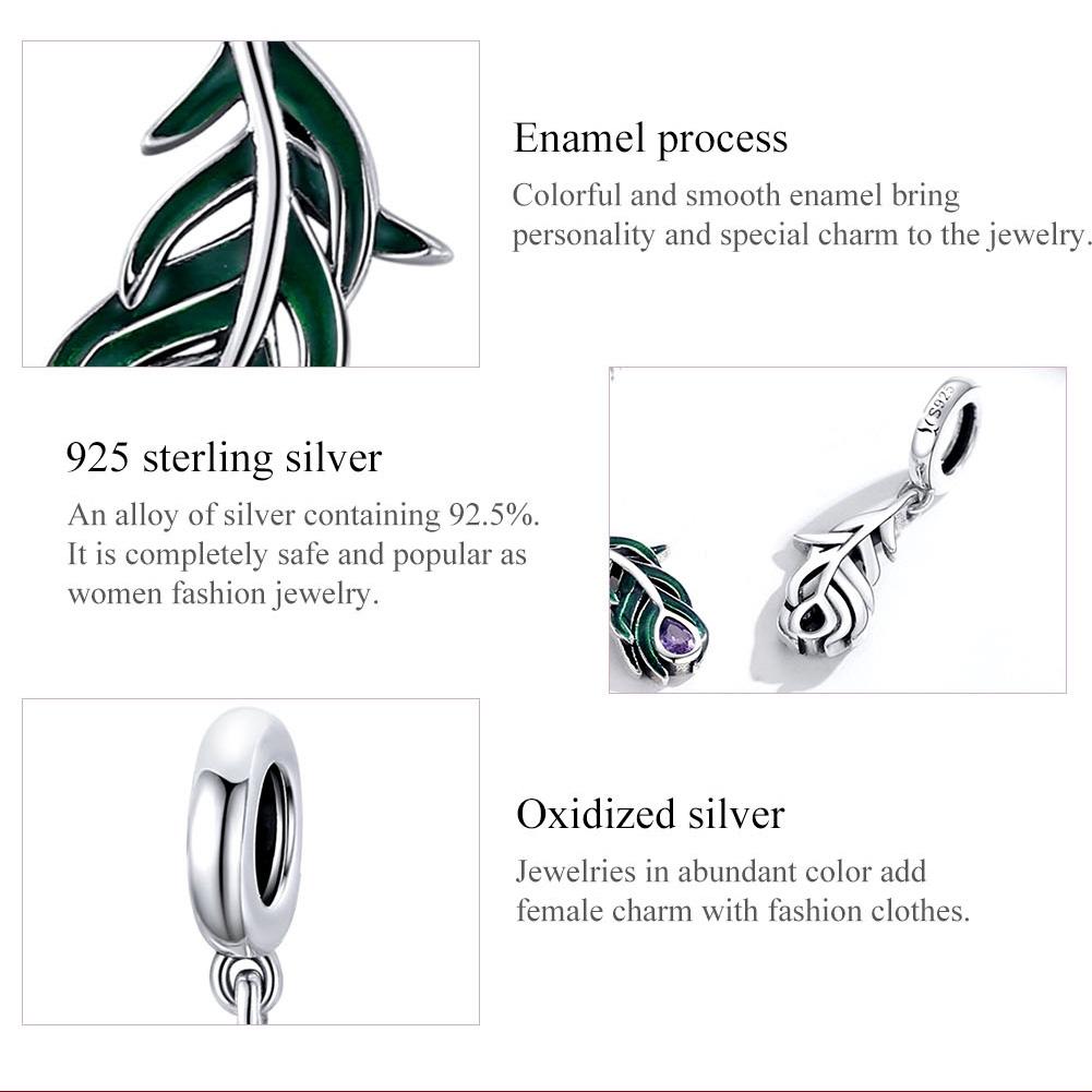925 Sterling Silver Peacock Feather Pendant For Diy Bracelet Or Necklace 6