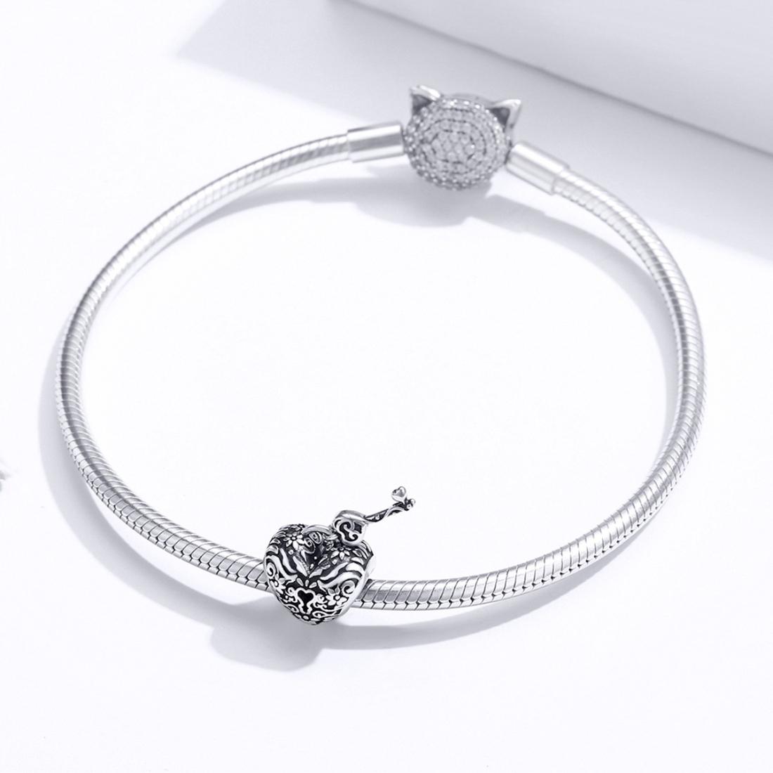 925 Sterling Silver Retro Heart Beaded Bracelet 8