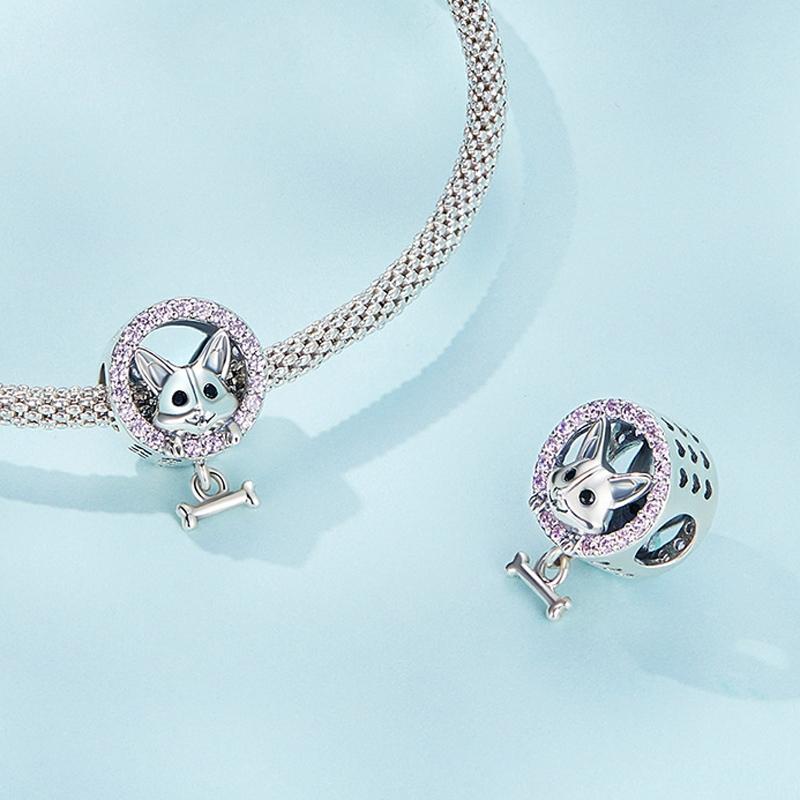 925 Sterling Silver Corgi Puppy Bracelet Beads 4