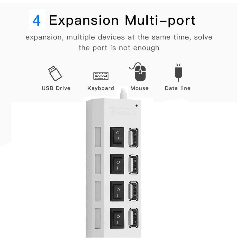 4-Port Usb Hub With High Speed 2.0 Splitter And On / Off Switch 4