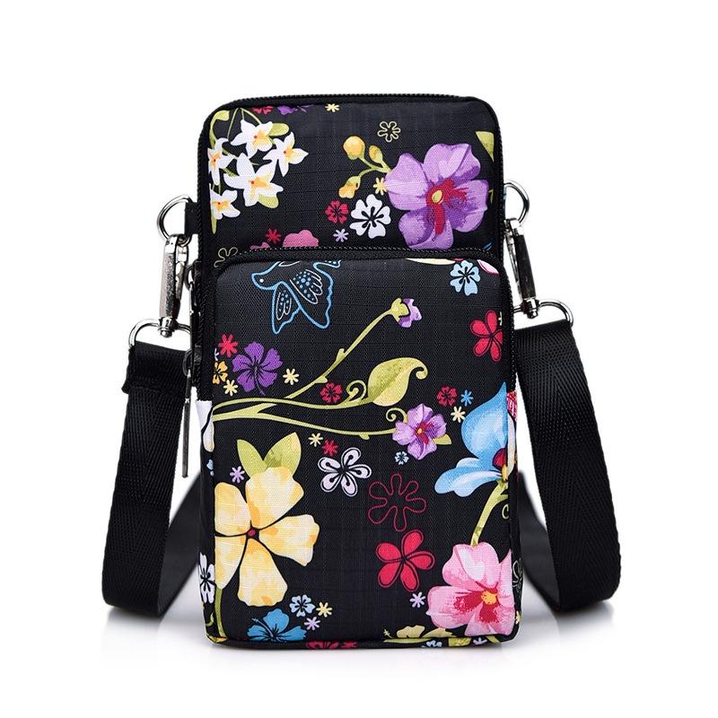 Animal Park Mini Crossbody Phone Wallet With Arm Band - Black Flower1 12
