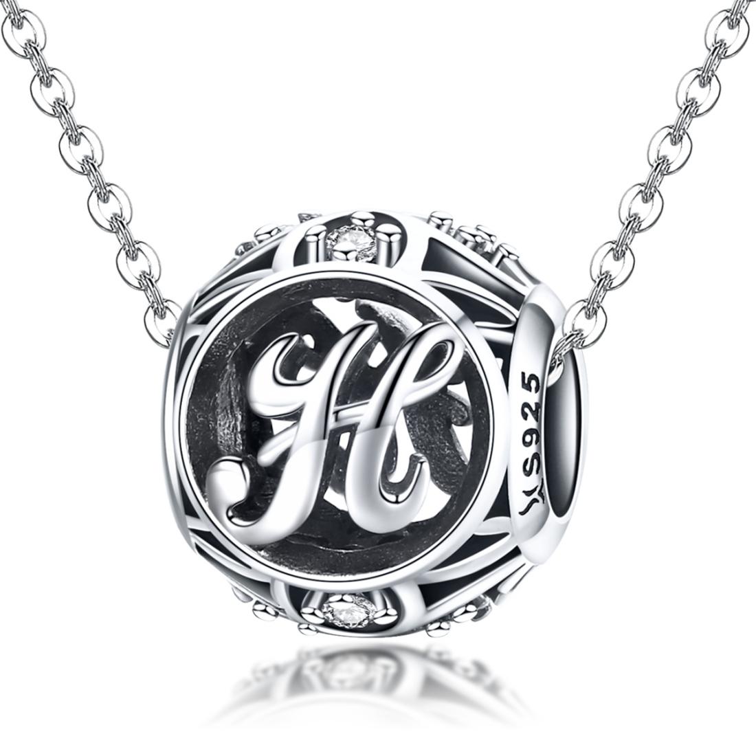 925 Sterling Silver 26 English Letter Beads For Diy Bracelets & Necklaces Style - H 4