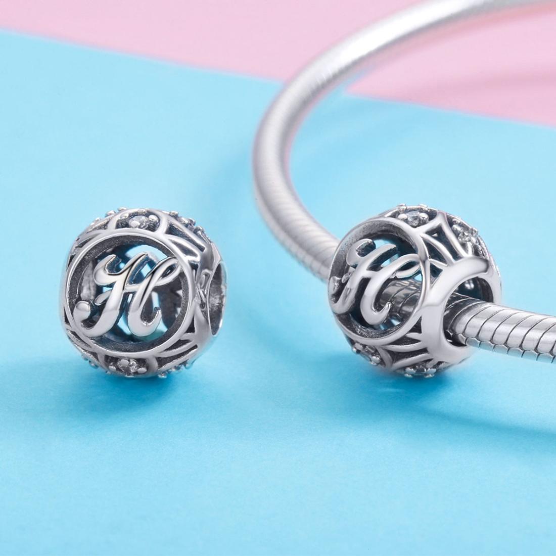 925 Sterling Silver 26 English Letter Beads For Diy Bracelets & Necklaces Style - H 5