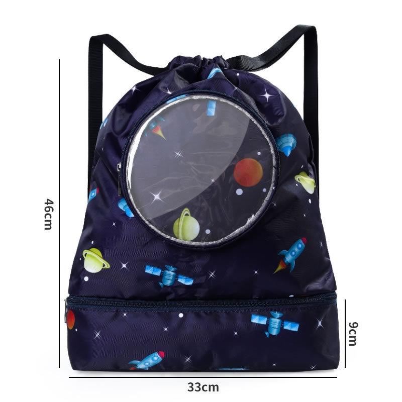 Blue Waterproof Drawstring Beach Bag L Size For Kids Wet & Dry Separation Shoulder Strap - Tibetan L 8