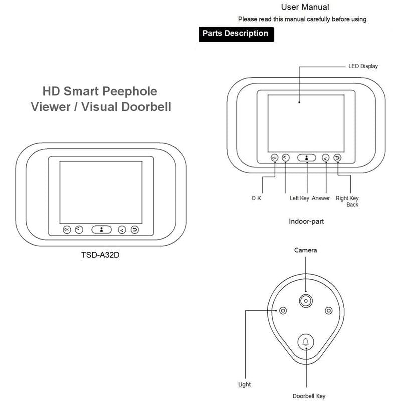 720P Hd Smart Peephole Viewer With 3.2 Led Display And Tf Card Support 32Gb Max 11