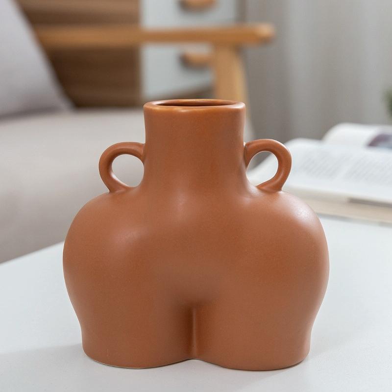 Small Khaki Ceramic Vase for Home Decor and Dried Flower Arrangements
