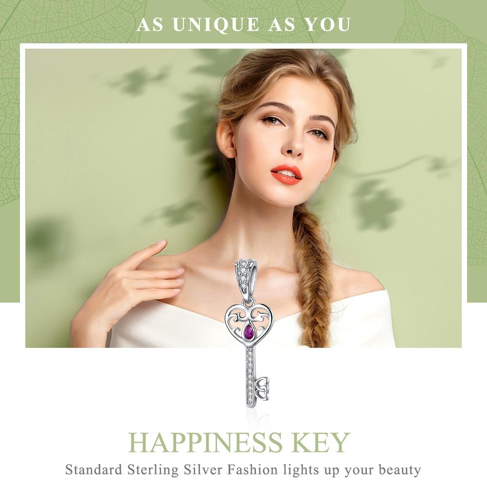 925 Sterling Silver Key Pendant For Happiness Charm 4