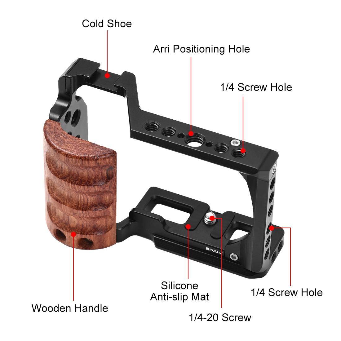 Camera Cage With Wood Handle And Metal Stabilizer Rig for Sony Zv-E10 5