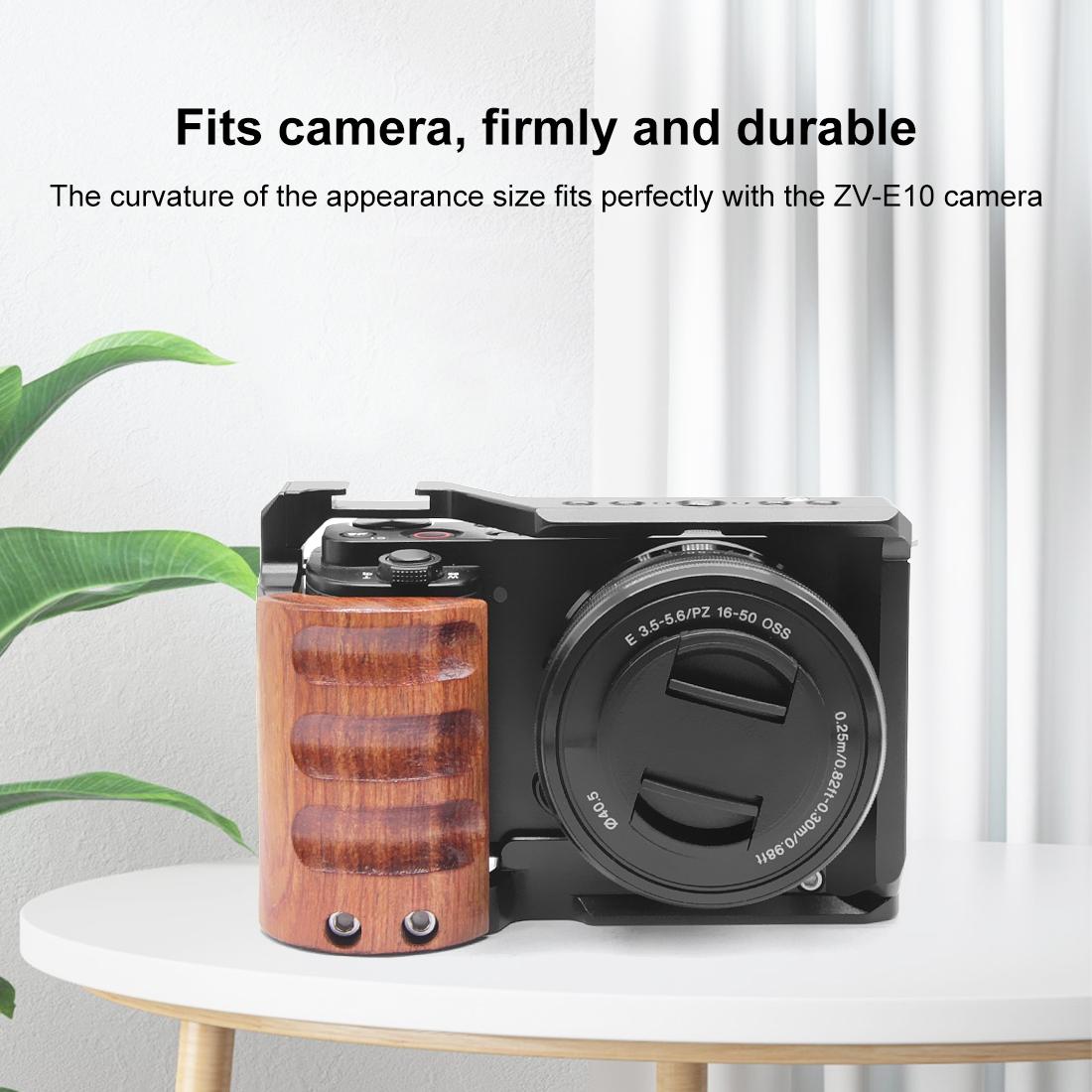 Camera Cage With Wood Handle And Metal Stabilizer Rig for Sony Zv-E10 7