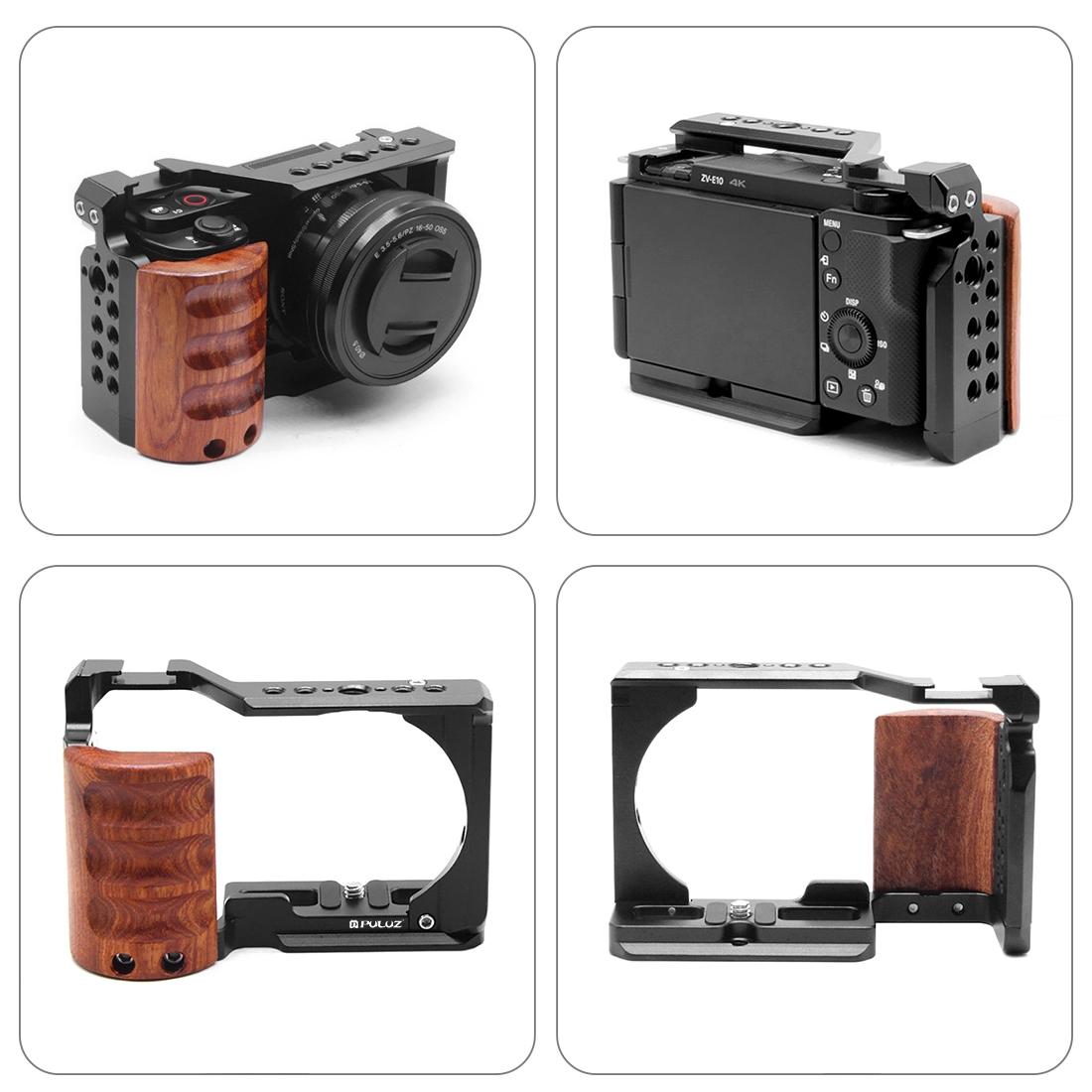 Camera Cage With Wood Handle And Metal Stabilizer Rig for Sony Zv-E10 8