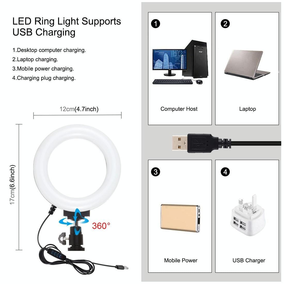 4-In-1 Vlogging Kit With 4.7 Ring Light Mic Tripod & Stabilizer 11