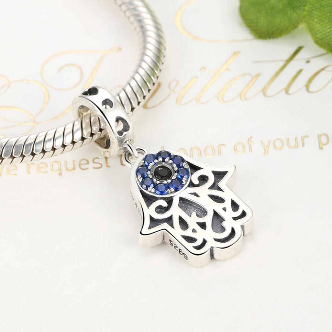 925 Sterling Silver Evil Eye Hand Charm Unique Design 6