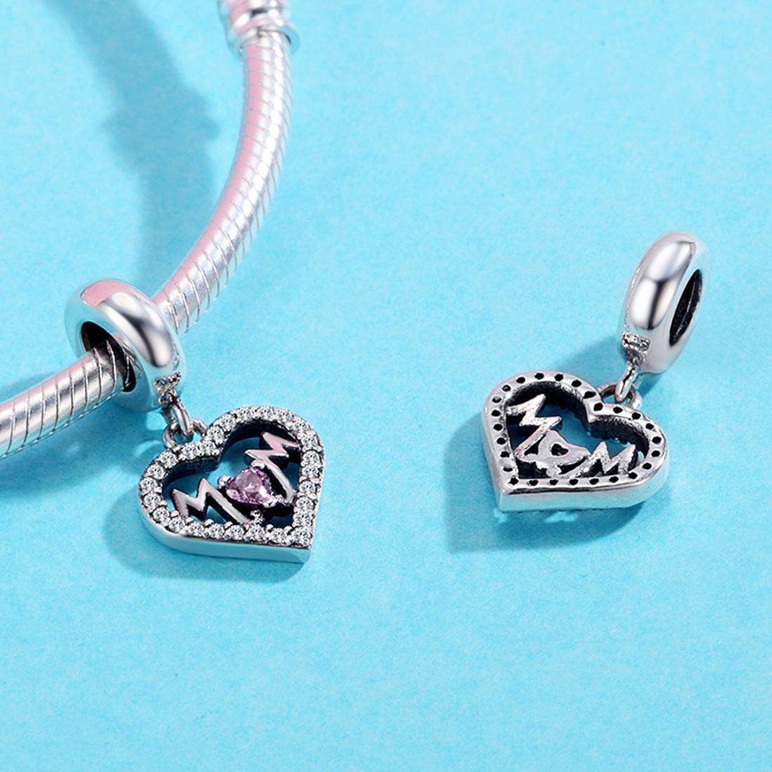 925 Sterling Silver Love Mother Heart Pendant For Diy Bracelets & Necklaces 5