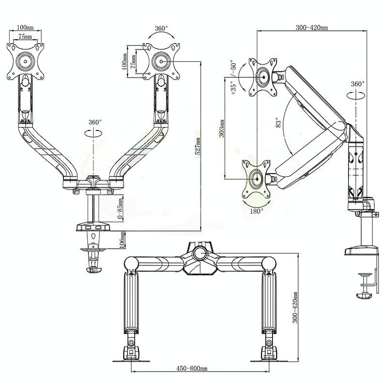 Double Screen Desktop Monitor Bracket - Air Pressure Lift 4