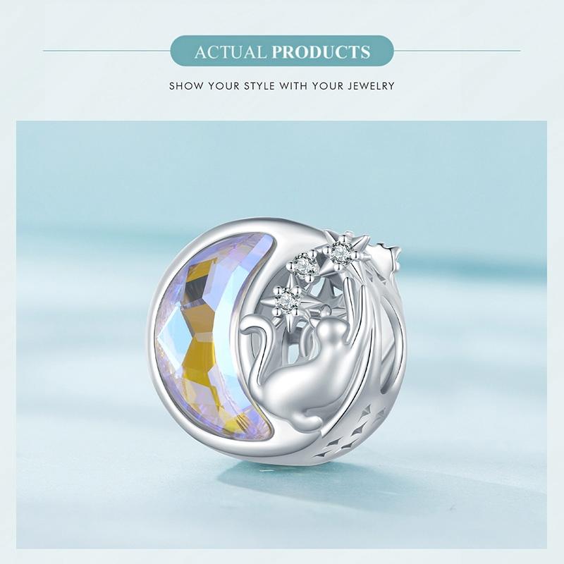 925 Sterling Silver Cat Moon Pendant For Diy Bracelets 5