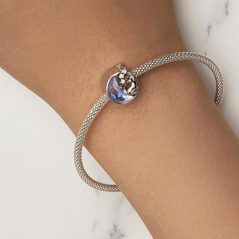 925 Sterling Silver Cat Moon Pendant For Diy Bracelets 8