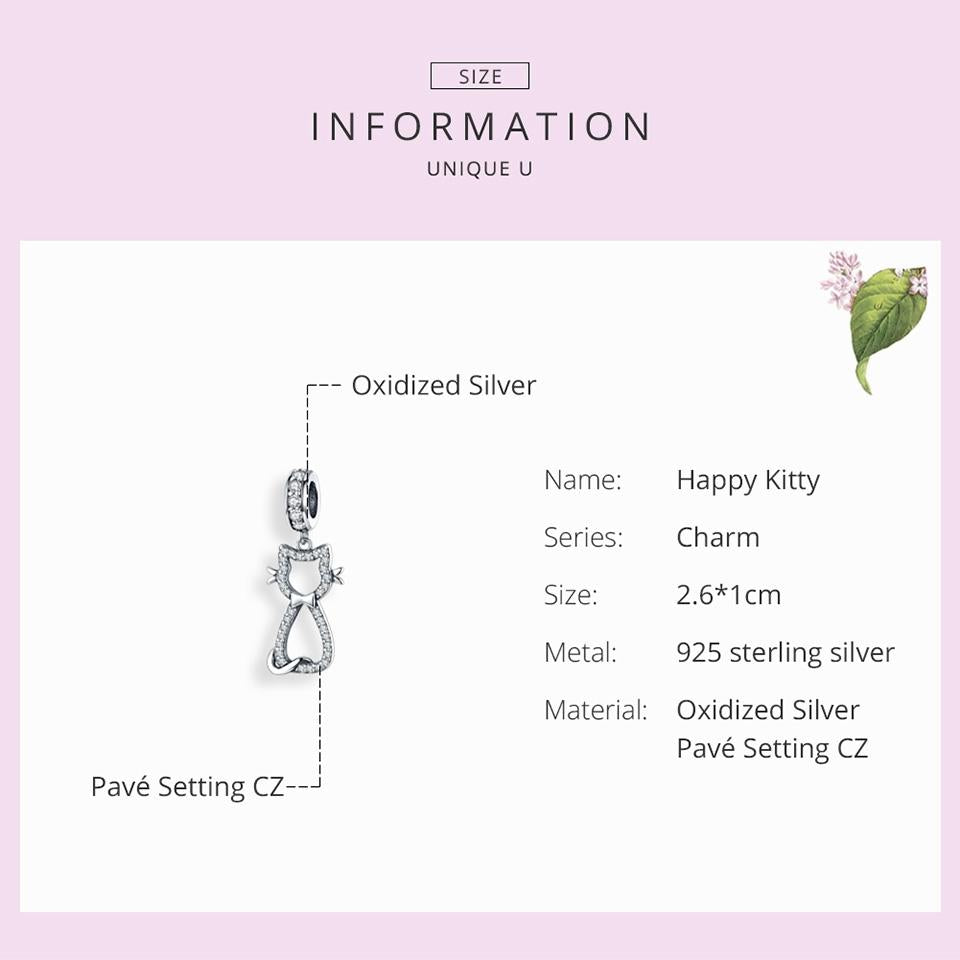 925 Sterling Silver Zircon Cat Pendant For Bracelet Diy Accessory 6