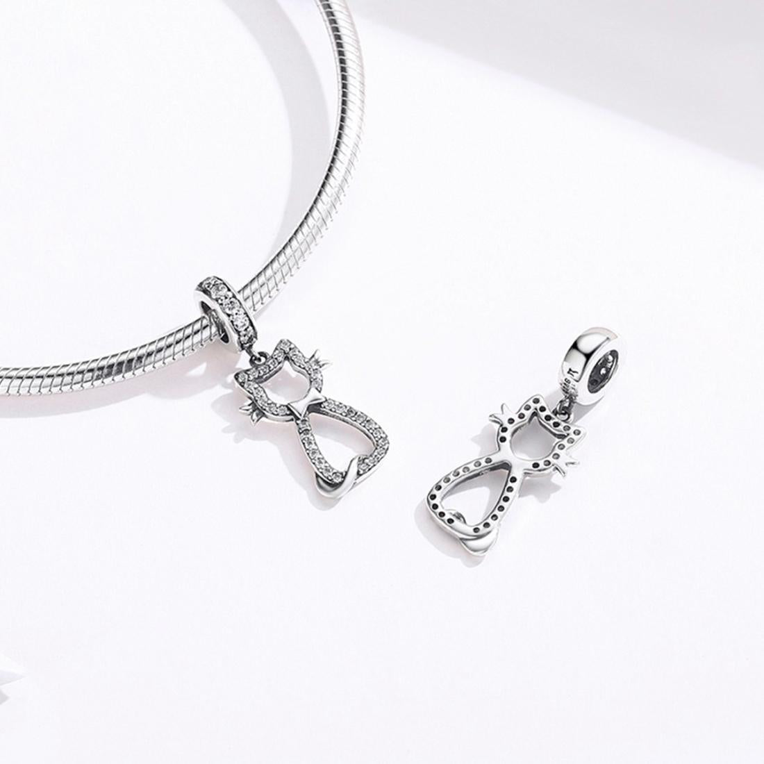 925 Sterling Silver Zircon Cat Pendant For Bracelet Diy Accessory 7