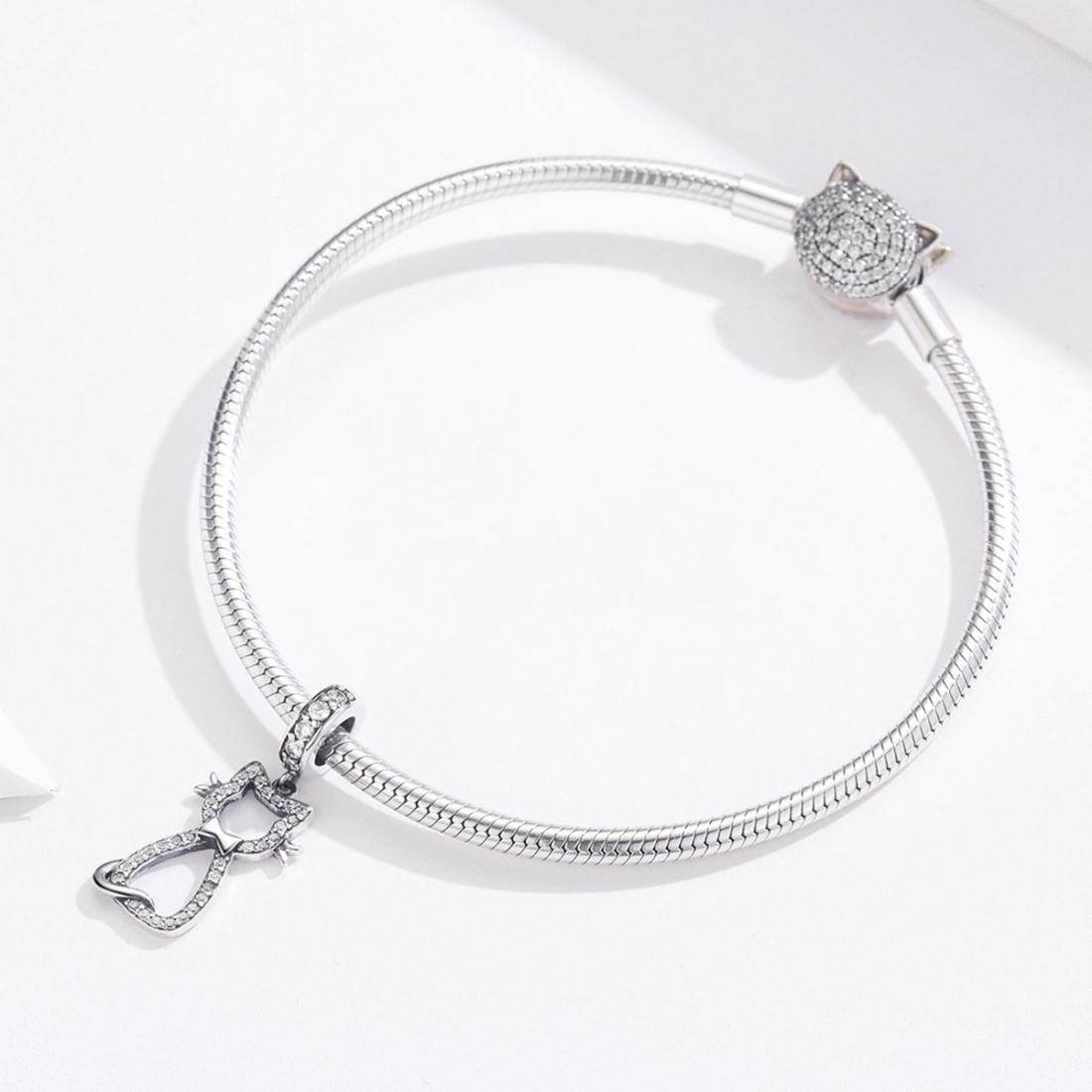 925 Sterling Silver Zircon Cat Pendant For Bracelet Diy Accessory 8