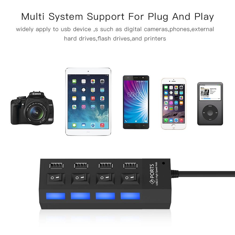 4-Port Usb Hub With High Speed 2.0 Splitter And On / Off Switch