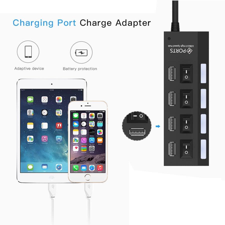 4-Port Usb Hub With High Speed 2.0 Splitter And On / Off Switch 4