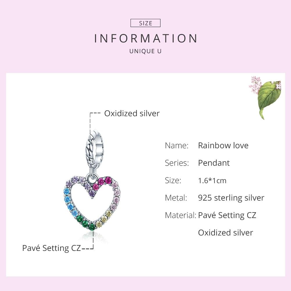 925 Sterling Silver Rainbow Heart Pendant For Diy Bracelets & Necklaces 5