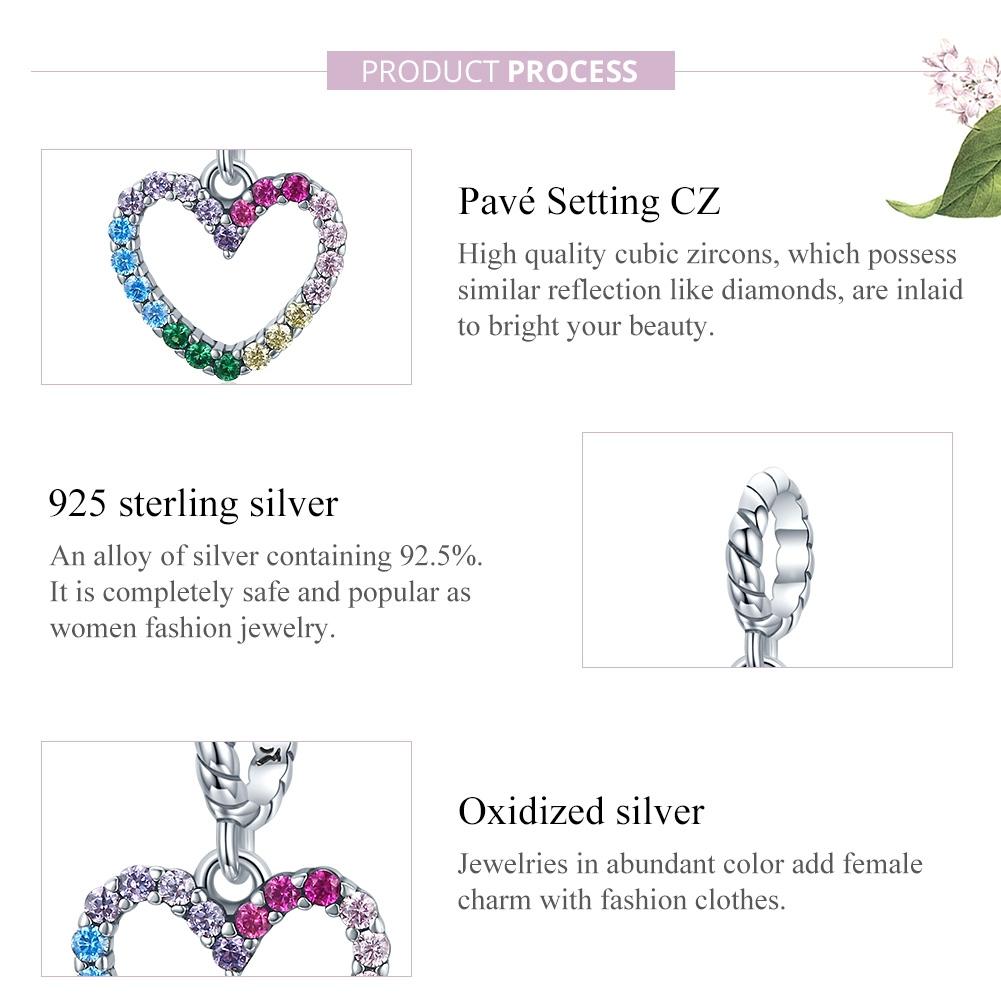 925 Sterling Silver Rainbow Heart Pendant For Diy Bracelets & Necklaces 6