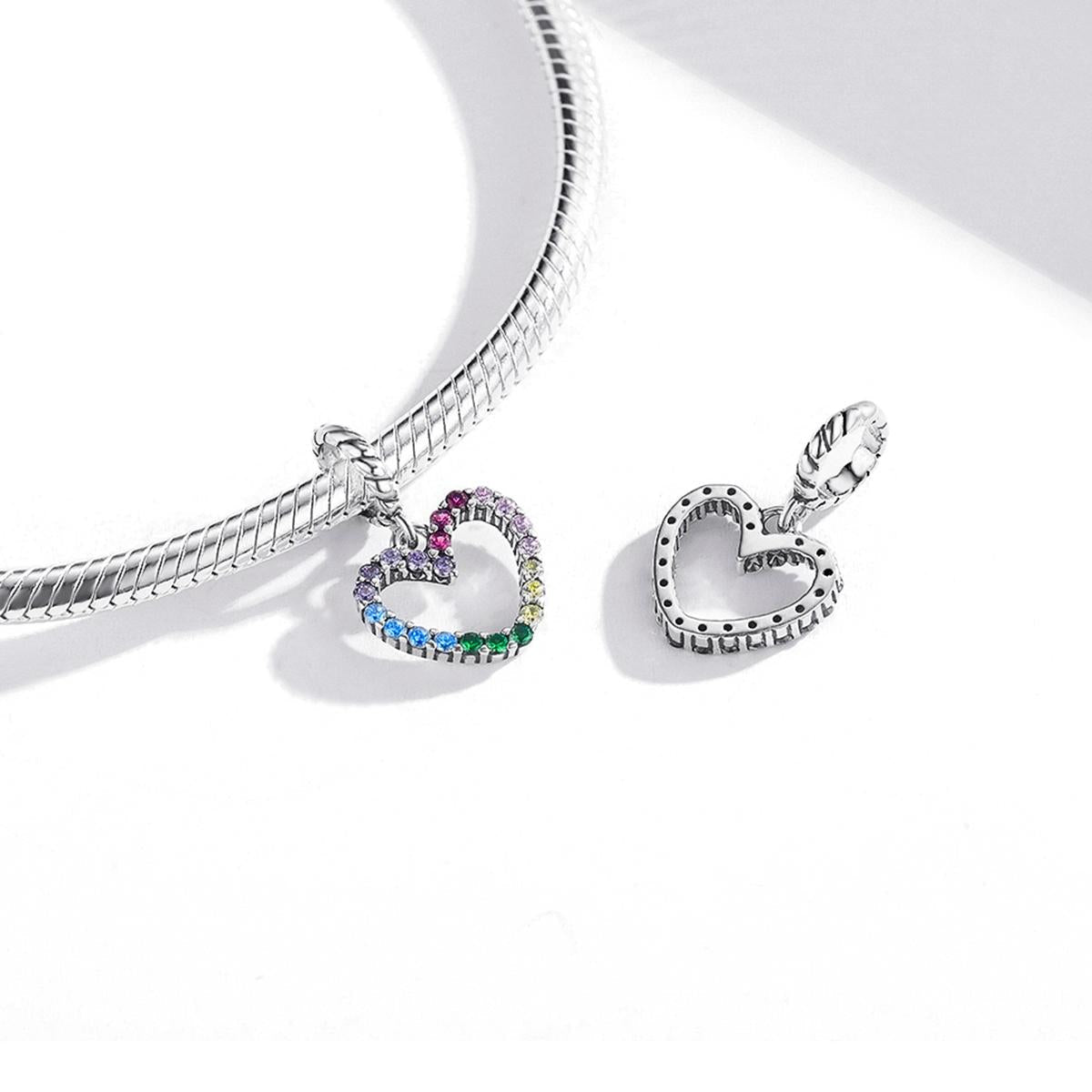 925 Sterling Silver Rainbow Heart Pendant For Diy Bracelets & Necklaces 7