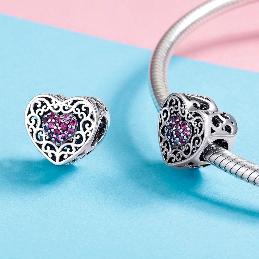 925 Sterling Silver Heart Beads For Diy Bracelets 6