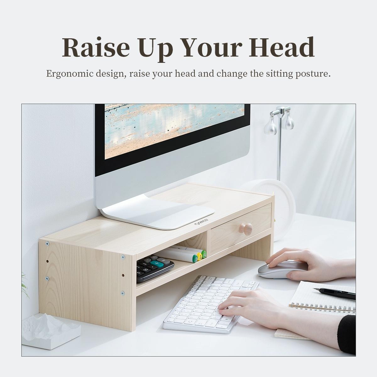 Natural Wood Monitor Stand - Holds Computer Screen 9