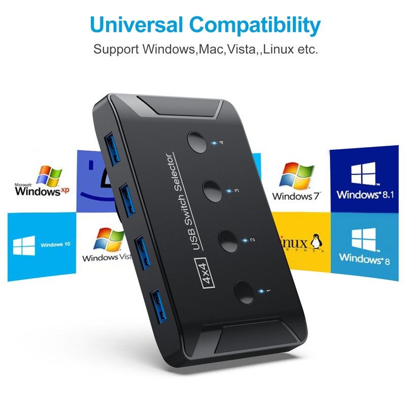 4-Port Usb3.0 Printer Switcher Hub 3