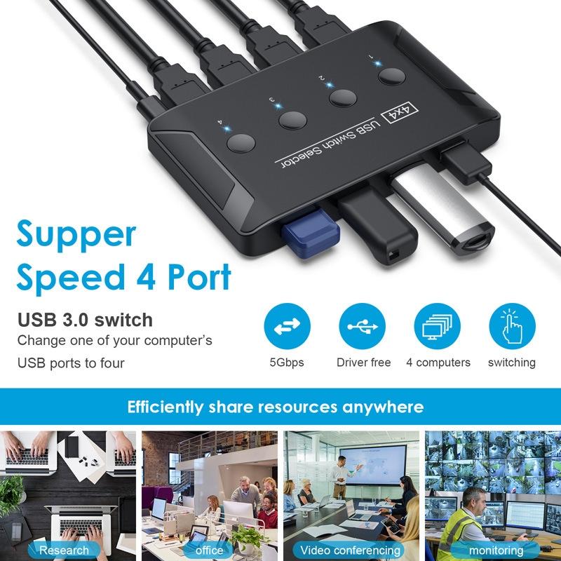 4-Port Usb3.0 Printer Switcher Hub 5