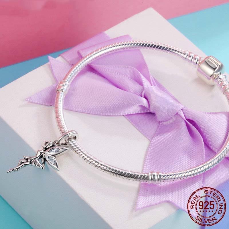 925 Sterling Silver Flower Fairy Dangle Pendant For Diy Bracelets & Necklaces 7