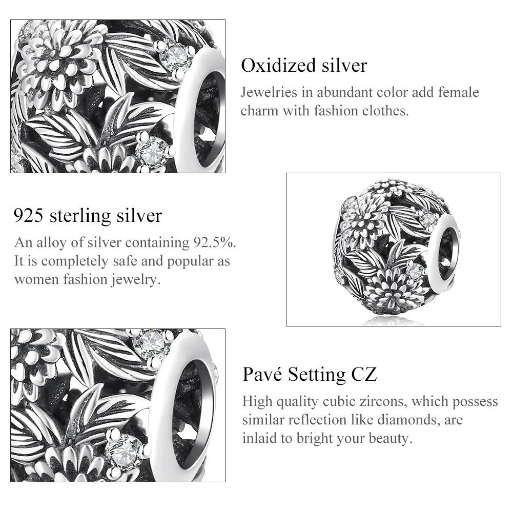 925 Sterling Silver Embossed Flower Beads For Diy Bracelets & Necklaces 5