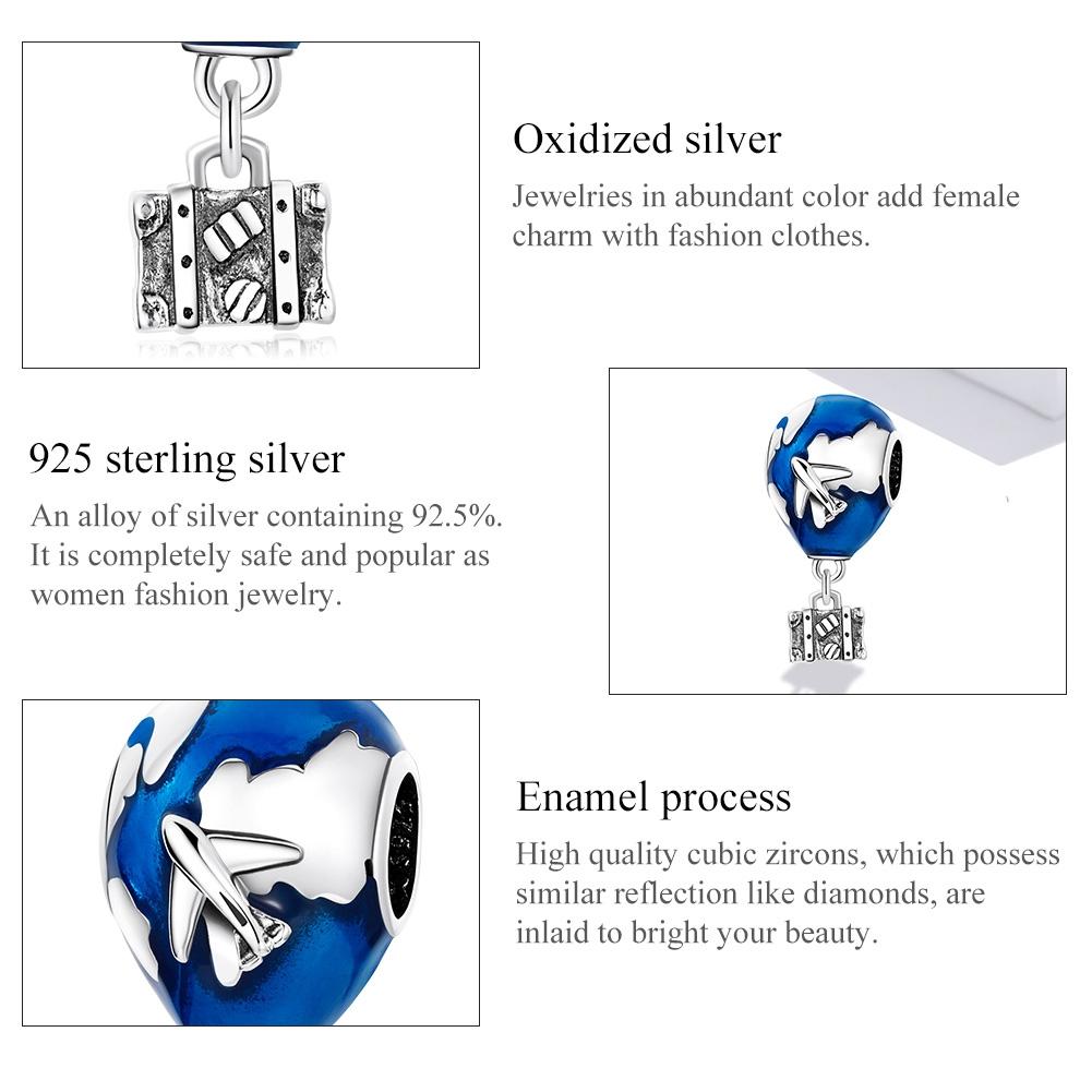 925 Sterling Silver Airplane & Hot Air Balloon Pendant For Diy Bracelets & Necklaces 5
