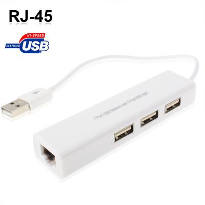 Usb Network Adapter With 3-Port Hub & Rj45 Ethernet 3