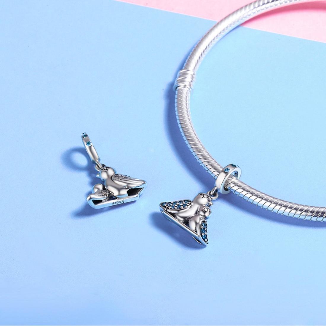 925 Sterling Silver Blue Gem Bird Bracelet Inlay 6