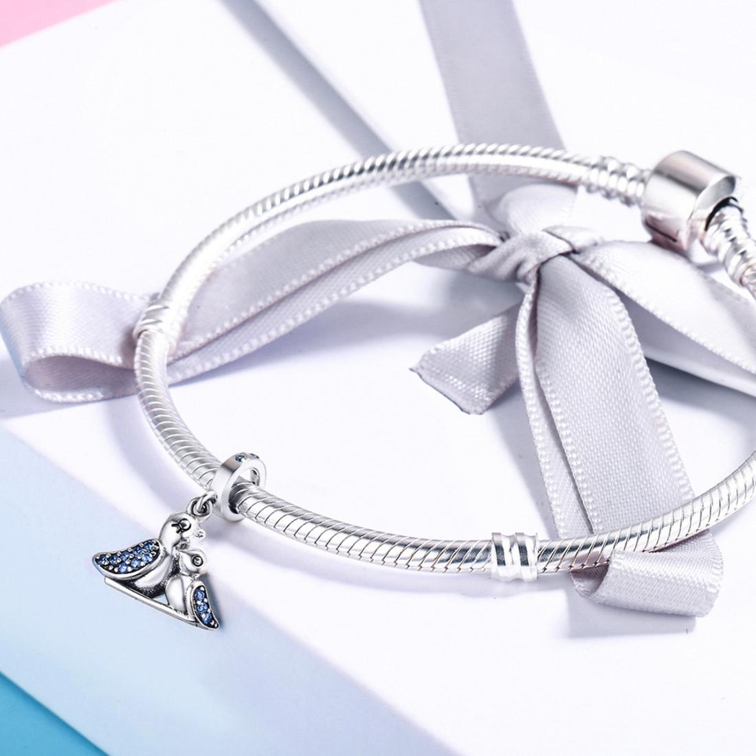 925 Sterling Silver Blue Gem Bird Bracelet Inlay 7