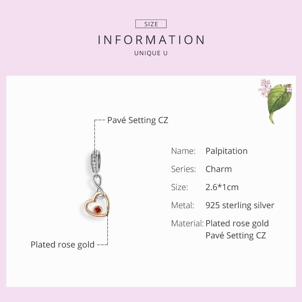 925 Sterling Silver Rose Gold Heart Pendant For Diy Bracelet Or Necklace 7