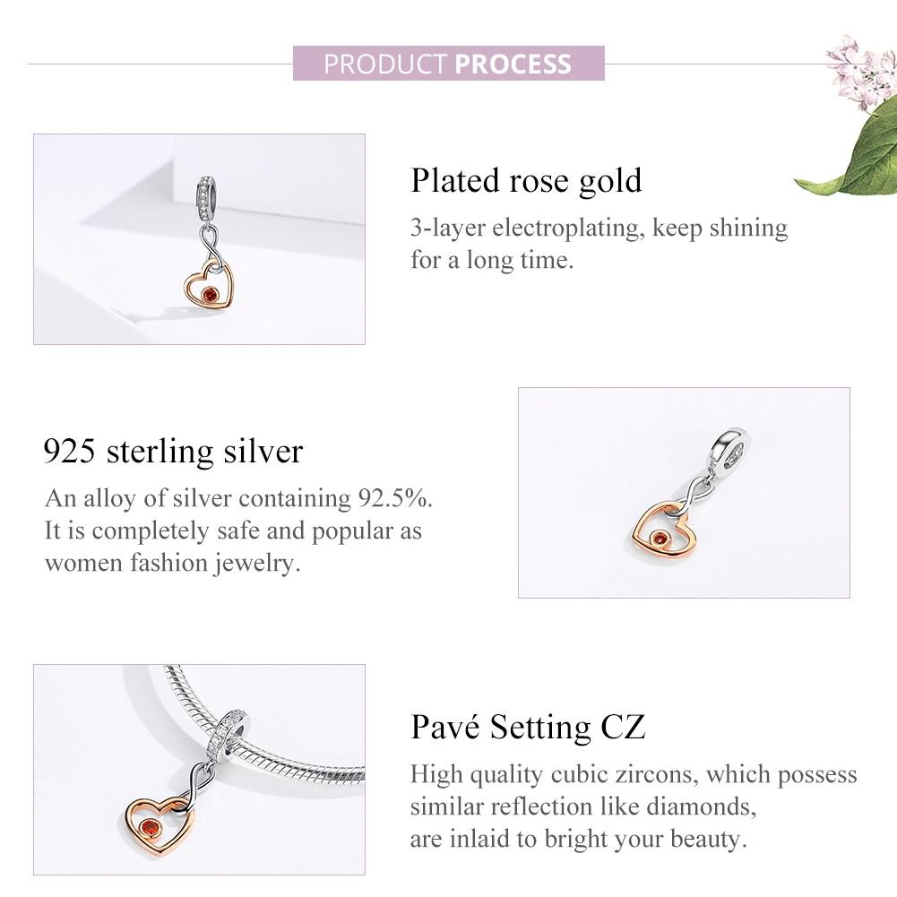 925 Sterling Silver Rose Gold Heart Pendant For Diy Bracelet Or Necklace 8
