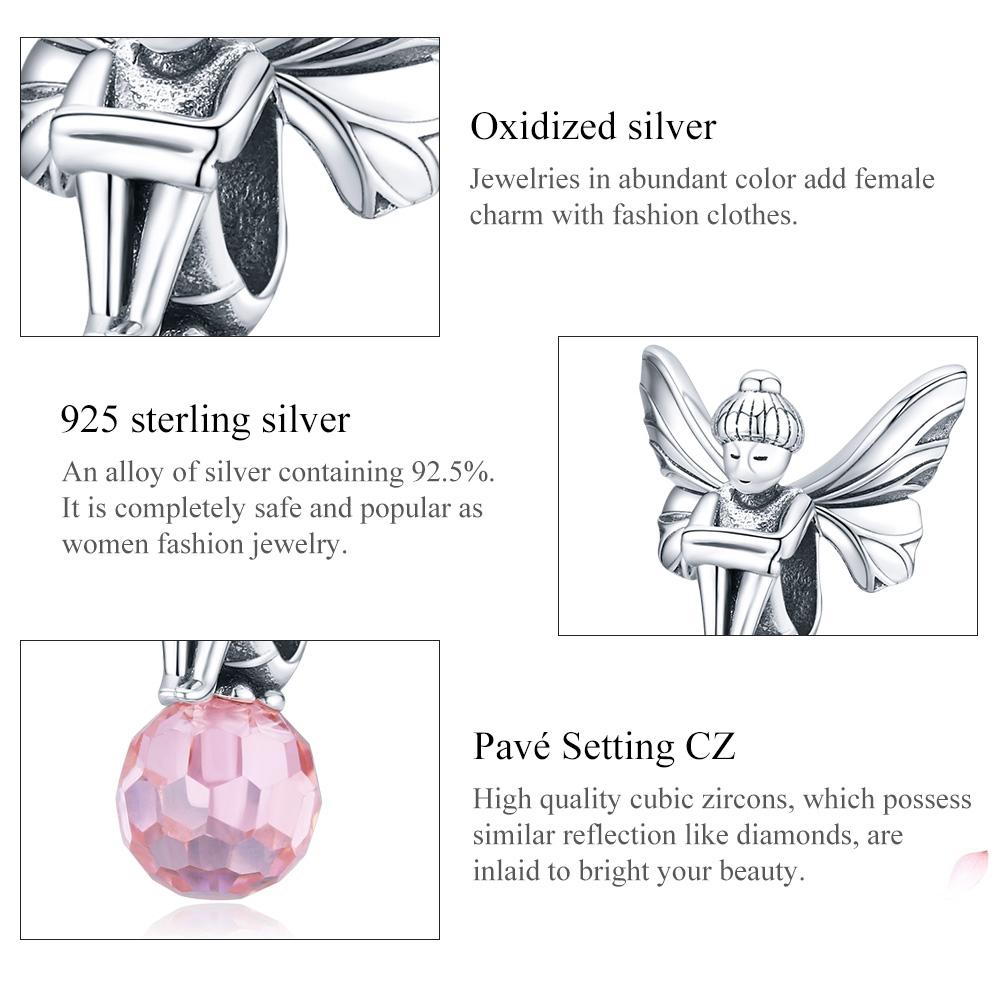 925 Sterling Silver Flower Fairy Beaded Pink Glass Zircon Bracelet Accessories 5