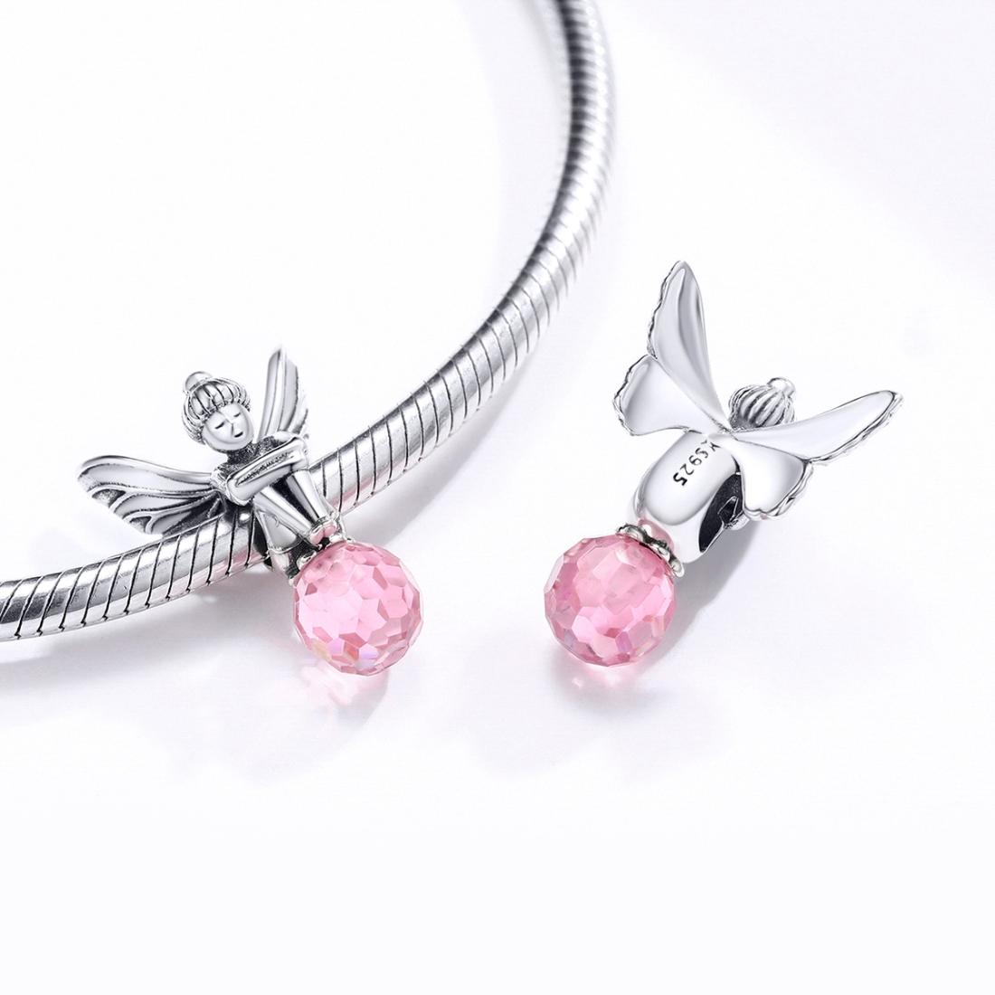 925 Sterling Silver Flower Fairy Beaded Pink Glass Zircon Bracelet Accessories 7