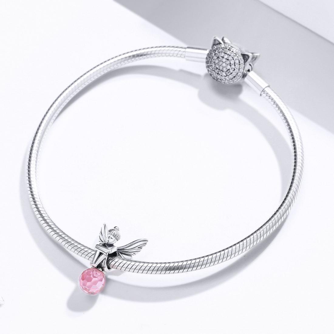 925 Sterling Silver Flower Fairy Beaded Pink Glass Zircon Bracelet Accessories 8