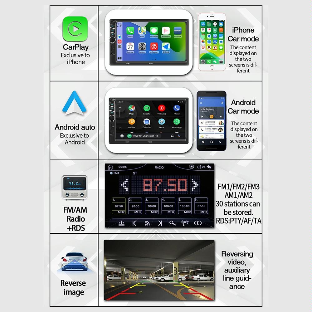 7 Inch Car Radio Receiver Mp5 Player Fm & Bluetooth & Tf Card & Phone Link & Wired Carplay 6