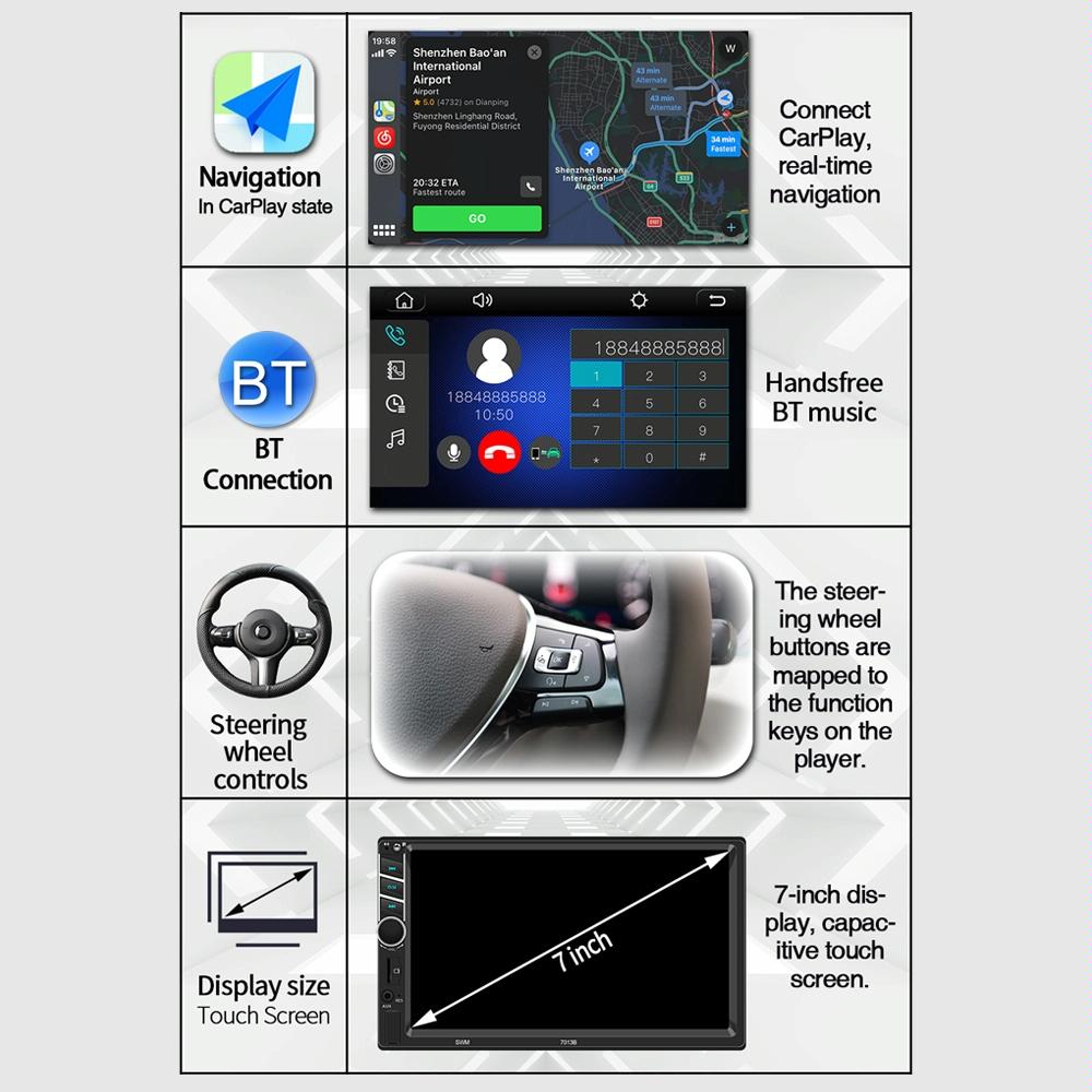 7 Inch Car Radio Receiver Mp5 Player Fm & Bluetooth & Tf Card & Phone Link & Wired Carplay 7