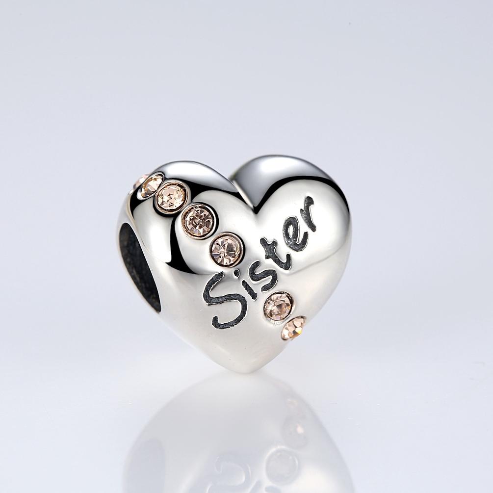 925 Sterling Silver Sister Heart Beads For Diy Bracelets & Necklaces 3