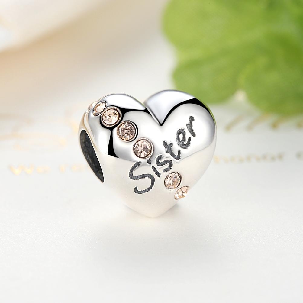 925 Sterling Silver Sister Heart Beads For Diy Bracelets & Necklaces 4