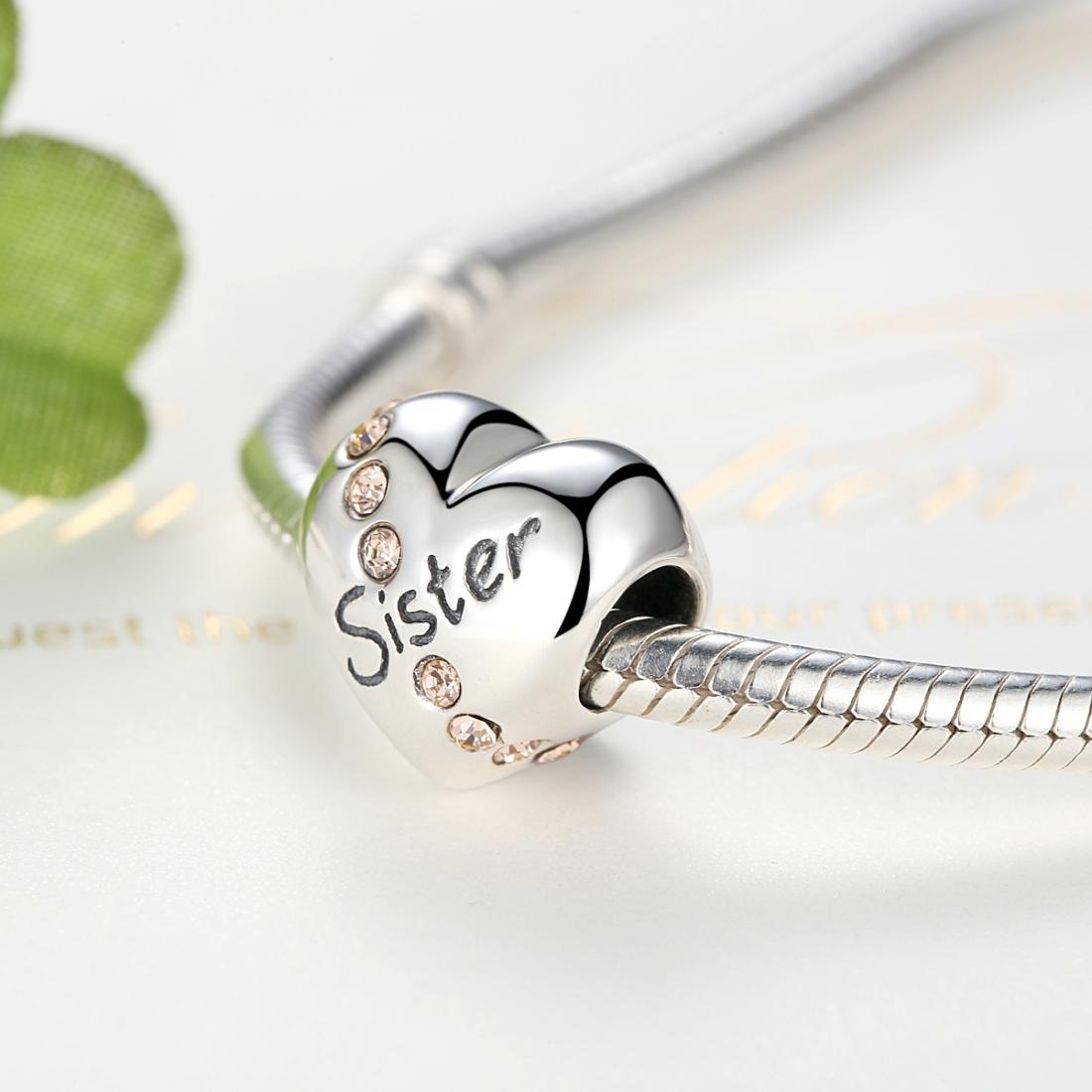 925 Sterling Silver Sister Heart Beads For Diy Bracelets & Necklaces 5