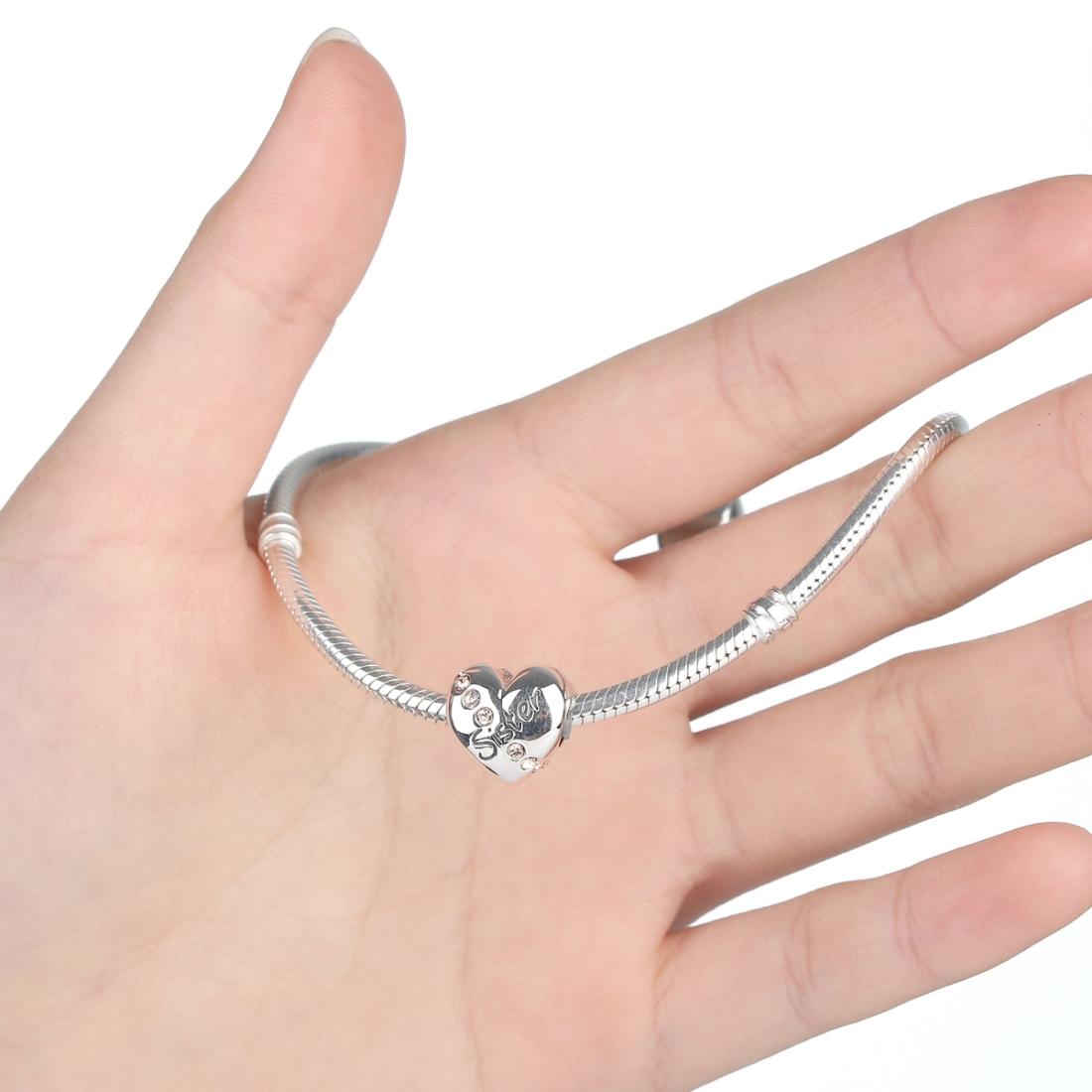 925 Sterling Silver Sister Heart Beads For Diy Bracelets & Necklaces 6