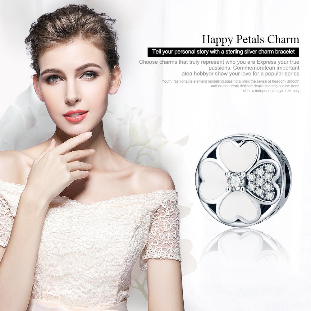 925 Sterling Silver Diamond Petal Bead Bracelet Happiness 4
